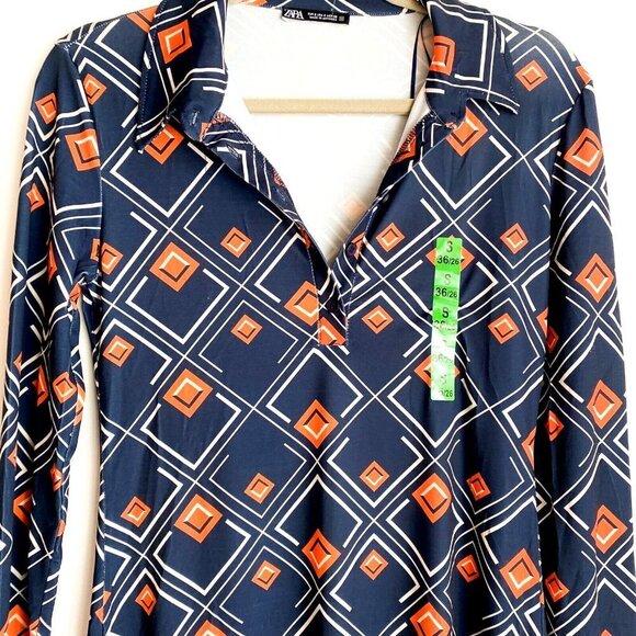 Zara Retro 60s Print Tunic Top and Flared  Pants Stretchy Set S - Picture 4 of 8